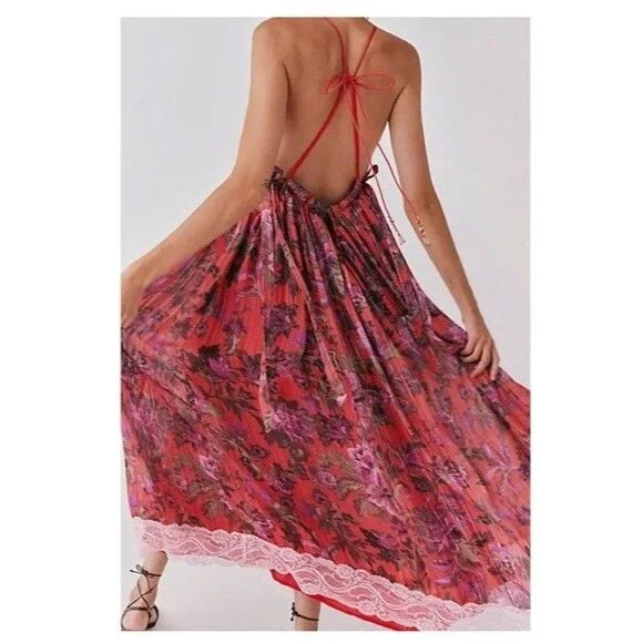 Free People Primmy Printed Midi/Maxi Dress Sz L Large Red Combo Floral $250 NWOT - Picture 8 of 8